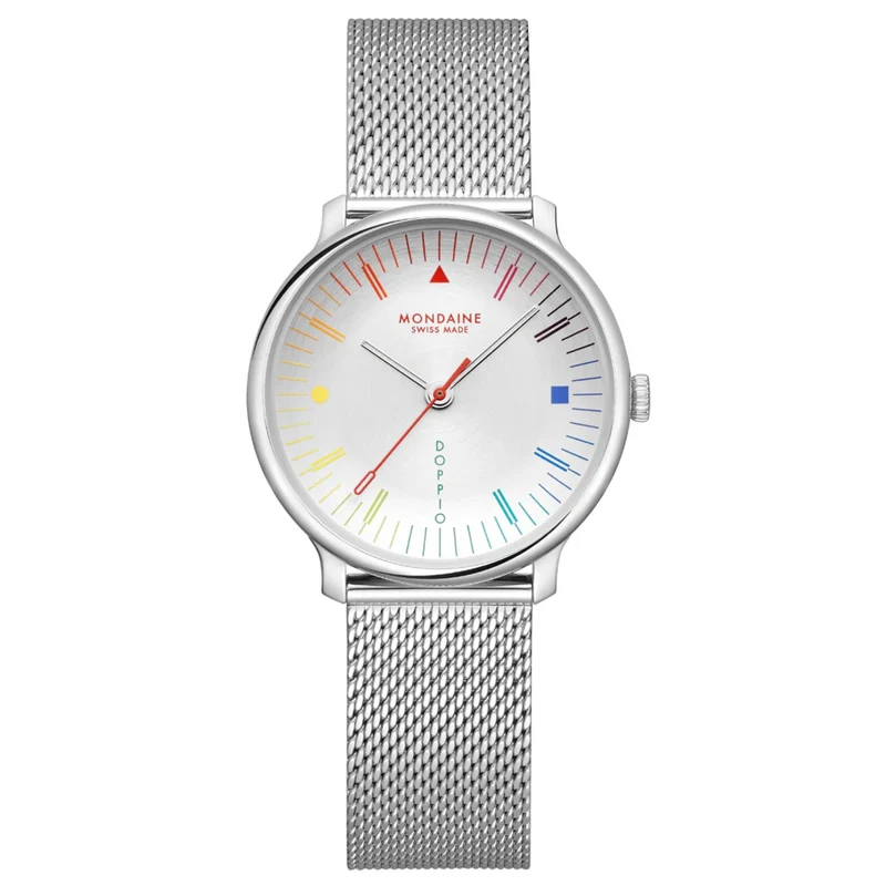 Mondaine Doppio Bauhaus Inspired 33mm White Dial Steel Ladies Quartz Watch MLE.33112.SM