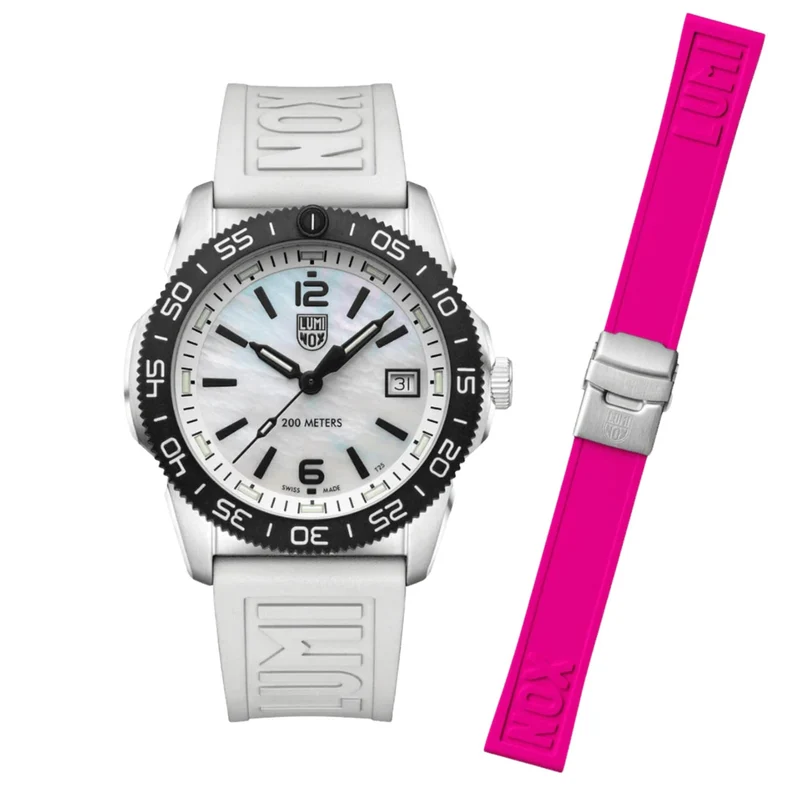 Luminox Pacific Diver Ripple 39mm Mother of Pearl Dial Rubber Quartz Watch XS.3128M.SET