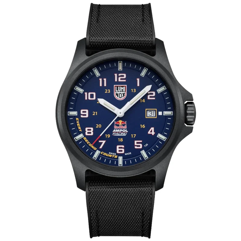 Luminox Atacama Field 43mm Limited Edition Red Bull Ampol Racing Blue Dial Rubber Textile Mens Quartz Watch XL.1970.ARB.N