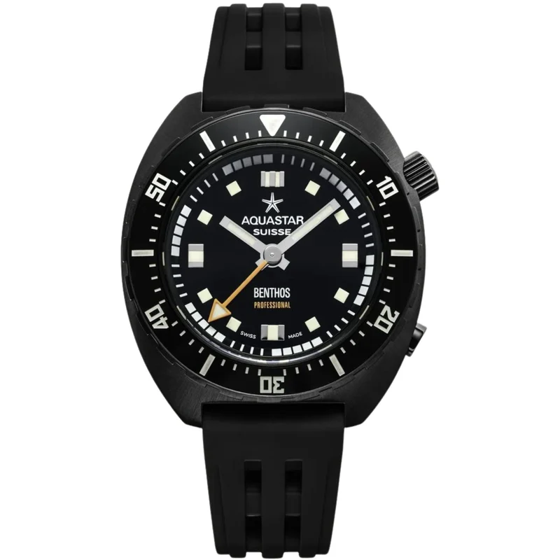 Aquastar Benthos Professional 42mm Black Dial Rubber Mens Automatic Watch BENTHOS-PRO PVD / DLC