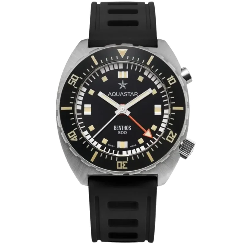 Aquastar Benthos 500 II 42mm Limited Edition Black Dial Rubber Mens Automatic Watch BENTHOS-500