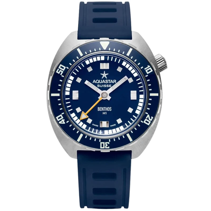 Aquastar Benthos Heritage One 42mm Limited Edition Blue Dial Rubber Mens Automatic Watch BENTHOS-H1-BLUE
