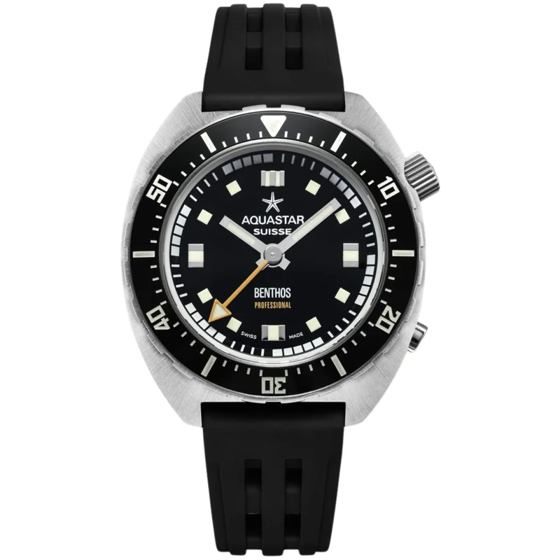 Aquastar Benthos Professional 42mm Black Dial Rubber Mens Automatic Watch BENTHOS-PRO