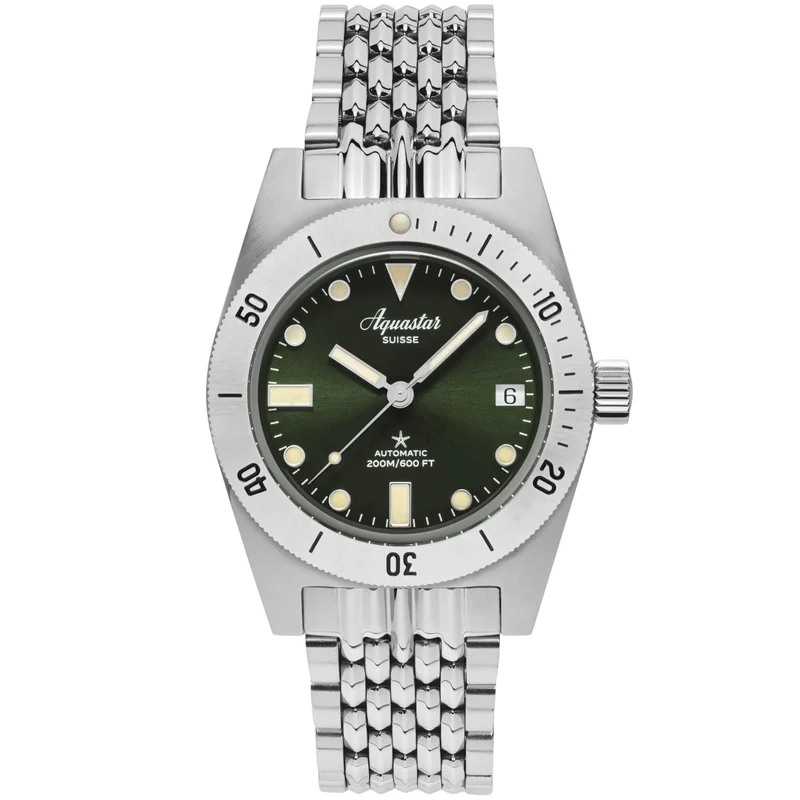 Aquastar Model 60 Greenwich 37mm Limited Edition Green Dial Steel and Rubber Mens Automatic Watch M60-GREENWICH