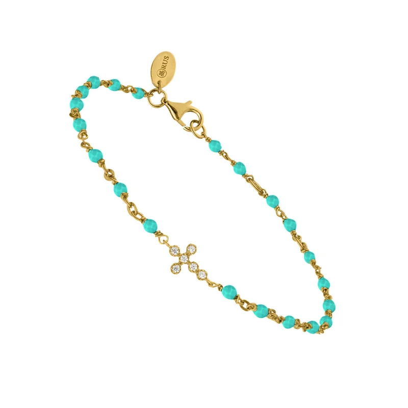 Bracelet en argent doré avec amazonite et croix en oxydes blancs ORUS Bijoux