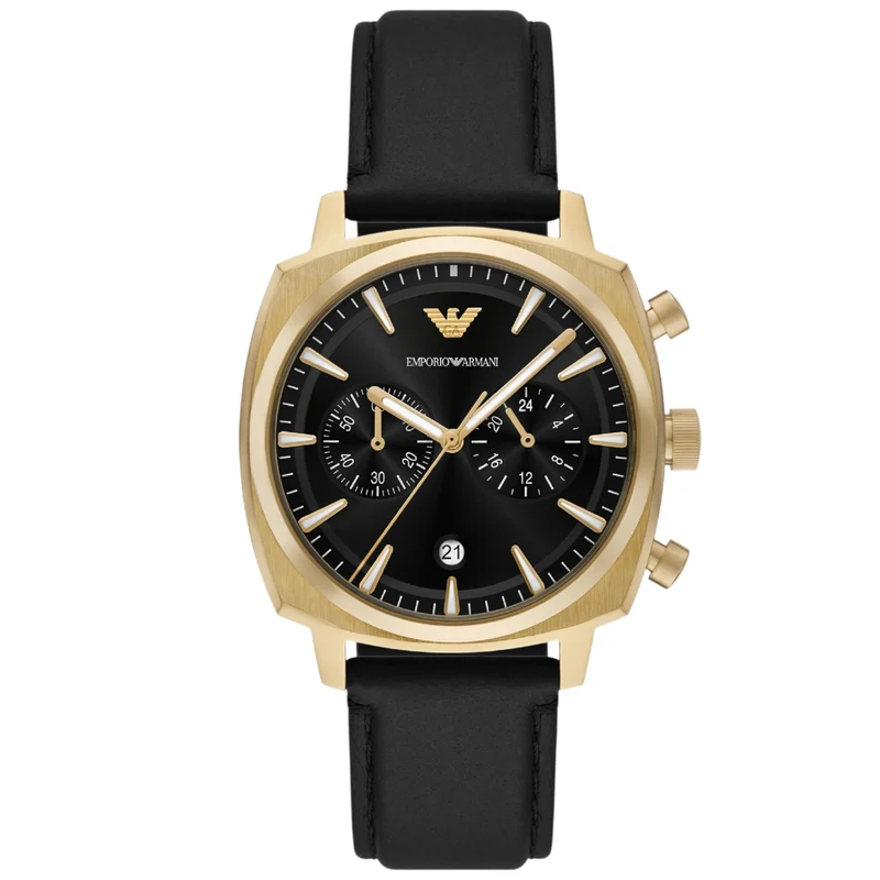 Emporio Armani Carlo 40mm Chronograph Black Dial Leather Mens Quartz Watch AR11690