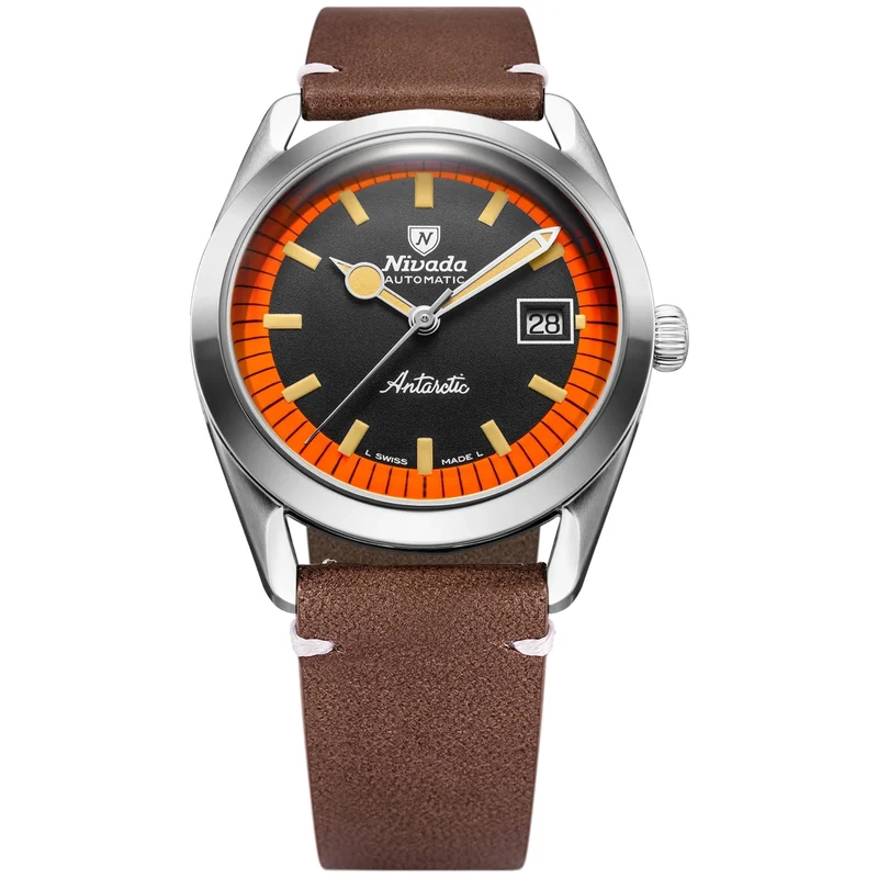 Nivada Grenchen Super Antarctic 38mm Limited Edition Black Dial Leather Mens Automatic Watch 32056A14