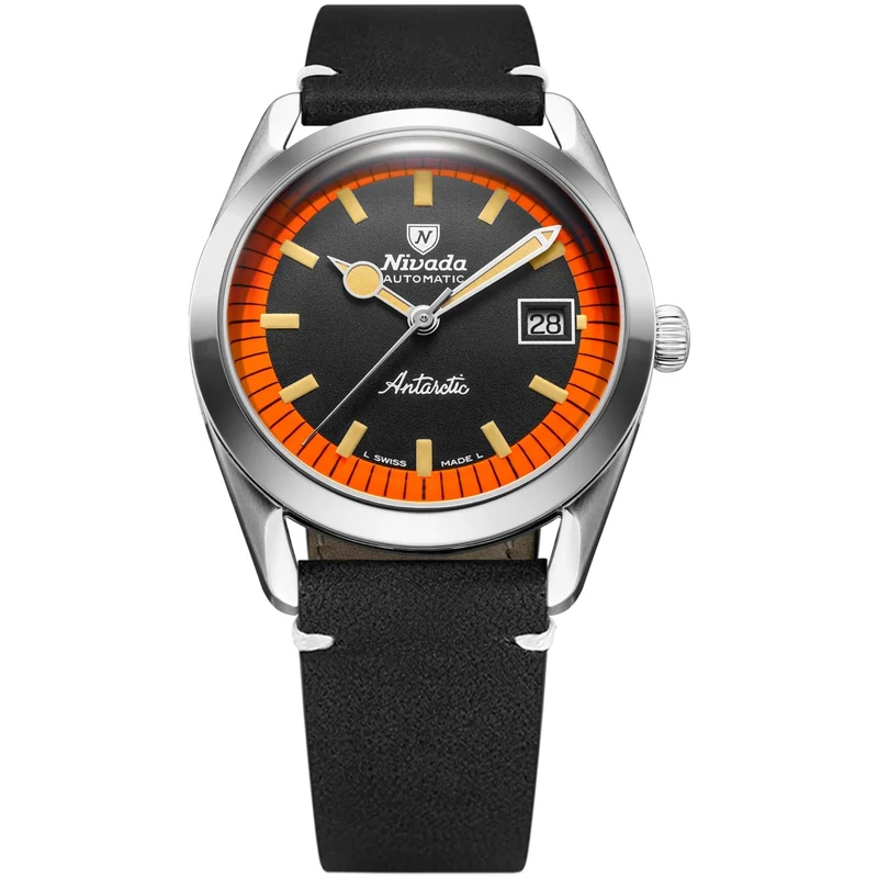 Nivada Grenchen Super Antarctic 38mm Limited Edition Black Dial Leather Mens Automatic Watch 32056A15