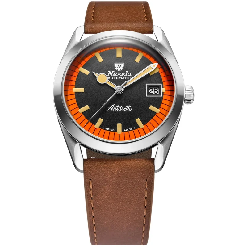 Nivada Grenchen Super Antarctic 38mm Limited Edition Black Dial Leather Mens Automatic Watch 32056A16