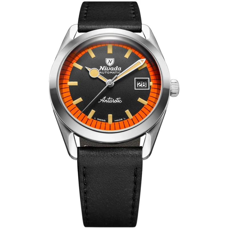 Nivada Grenchen Super Antarctic 38mm Limited Edition Black Dial Leather Mens Automatic Watch 32056A17