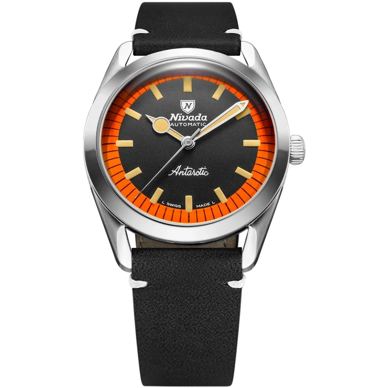 Nivada Grenchen Super Antarctic 38mm Limited Edition Black Dial Leather Mens Automatic Watch 32057A15