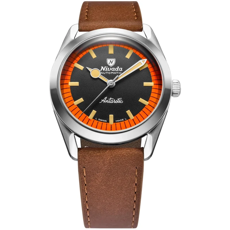 Nivada Grenchen Super Antarctic 38mm Limited Edition Black Dial Leather Mens Automatic Watch 32057A16