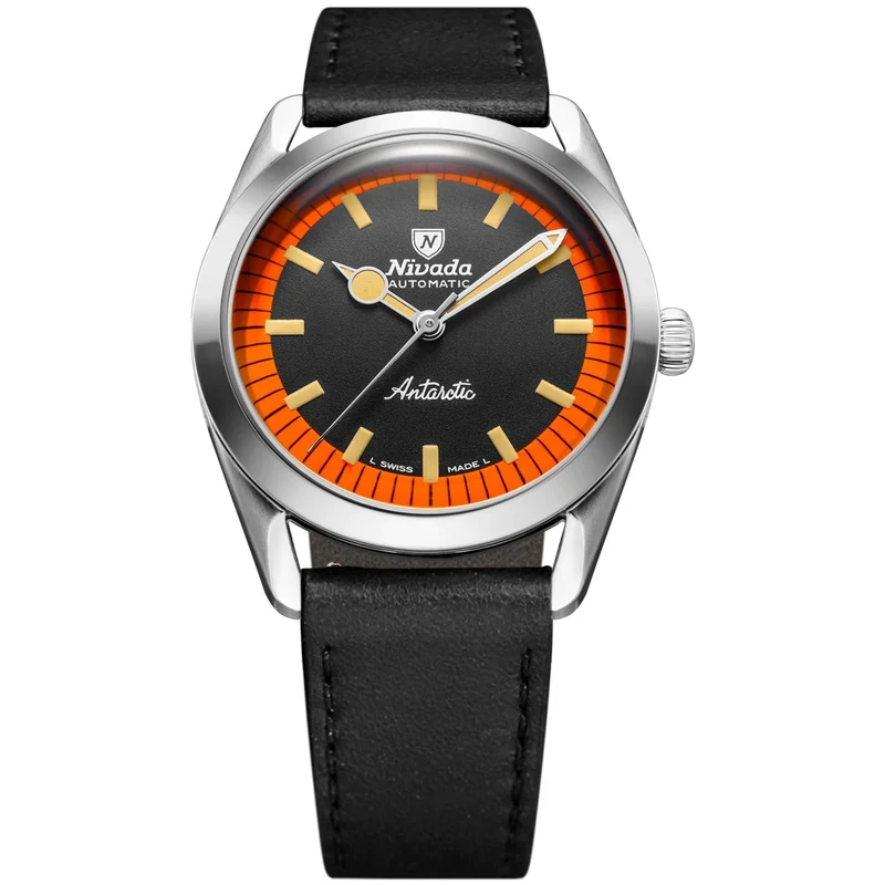 Nivada Grenchen Super Antarctic 38mm Limited Edition Black Dial Leather Mens Automatic Watch 32057A17