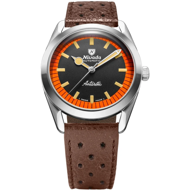Nivada Grenchen Super Antarctic 38mm Limited Edition Black Dial Leather Mens Automatic Watch 32057A23