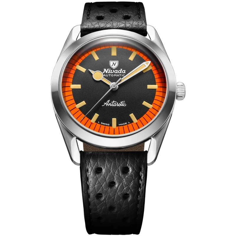 Nivada Grenchen Super Antarctic 38mm Limited Edition Black Dial Leather Mens Automatic Watch 32057A10