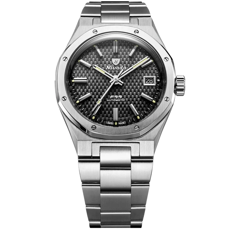 Nivada Grenchen F77 MK1 37mm Black Dial Steel Mens Automatic Watch 69000A77