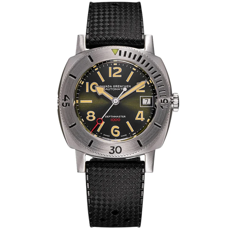 Nivada Grenchen Depthmaster 39mm Green Dial Rubber Mens Automatic Watch 14103A01