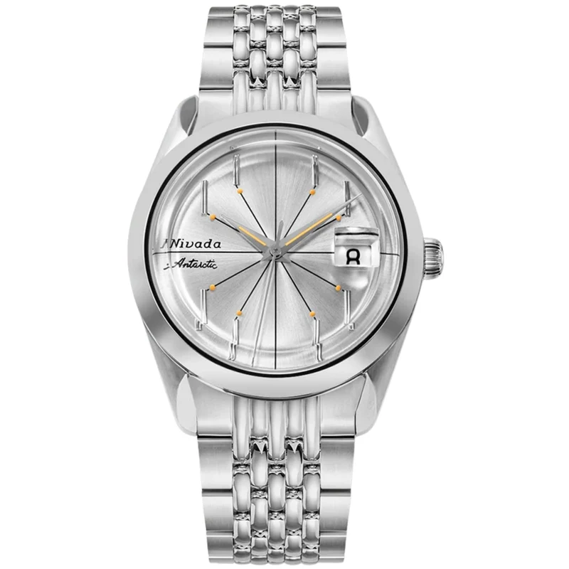 Nivada Grenchen Antarctic Spider 38mm Silver-White Dial Steel Mens Automatic Watch 32023A04