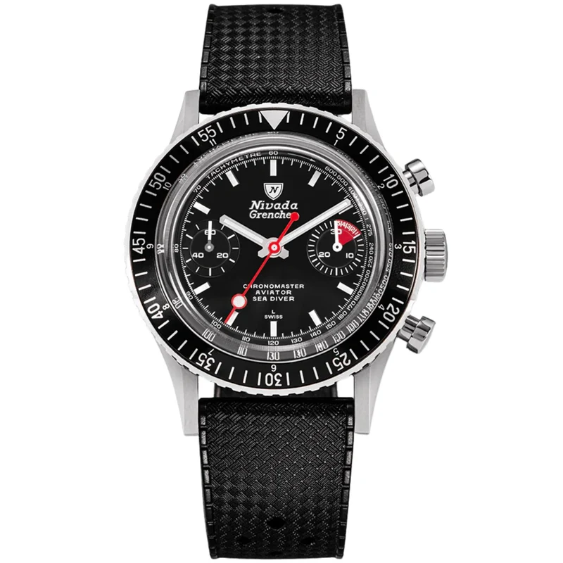 Nivada Grenchen Chronomaster 38mm Black Dial Rubber Mens Manual-Wind Watch 86011WM01