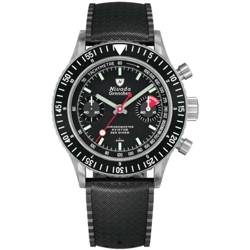 Nivada Grenchen Chronomaster 38mm Black Dial Rubber Mens Manual-Wind Watch 86011M01