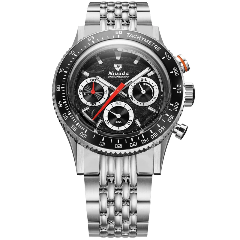 Nivada Grenchen Chronoking Mecaquartz 38mm Black Dial Steel Mens Quartz Watch 87048Q04