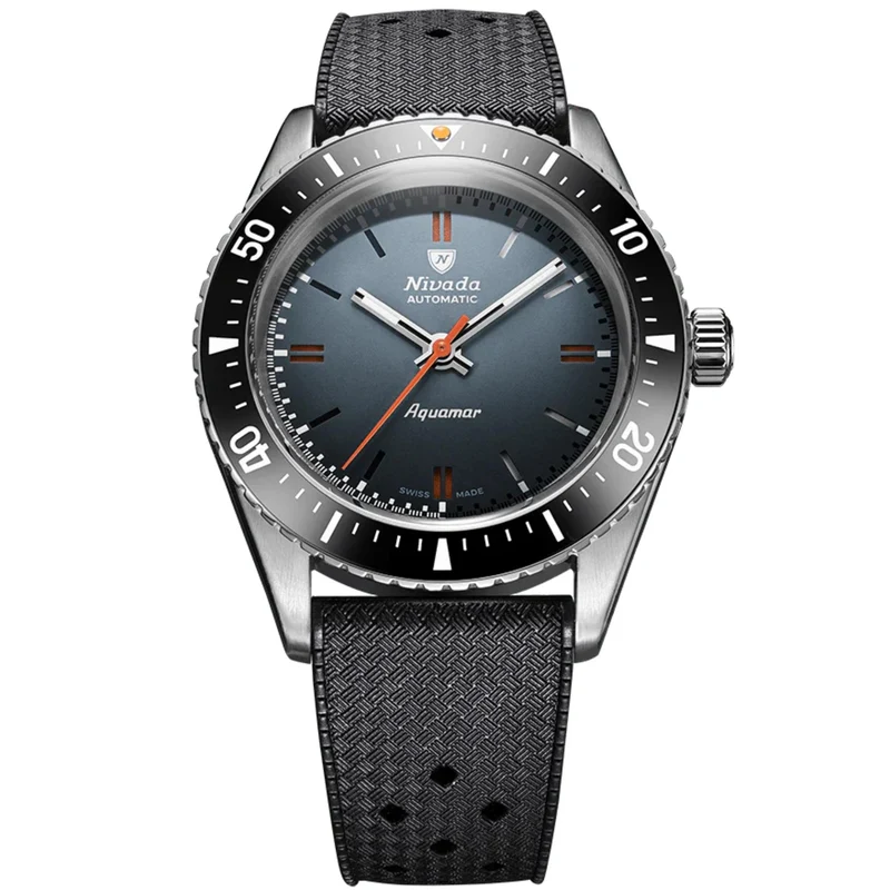 Nivada Grenchen Aquamar 38mm Grey Dial Rubber Mens Automatic Watch 32077A01