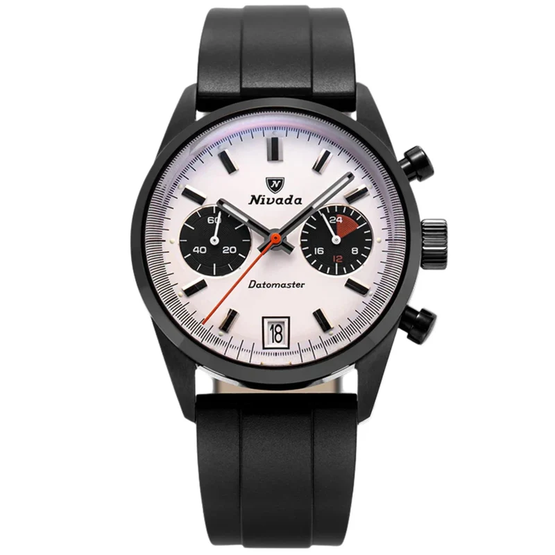 Nivada Grenchen Datomaster 36mm Limited Edition White Dial Rubber Mens Quartz Watch 88008Q33