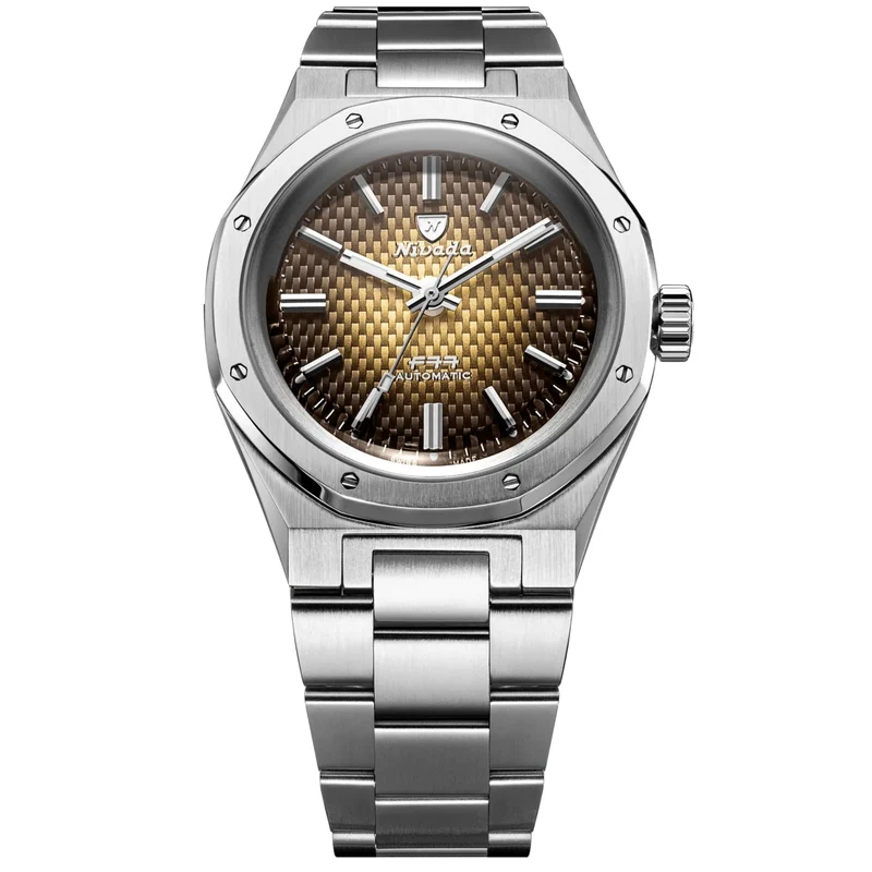 Nivada Grenchen F77 MK1 37mm Brown Smoked Dial Steel Mens Automatic Watch 68002A77