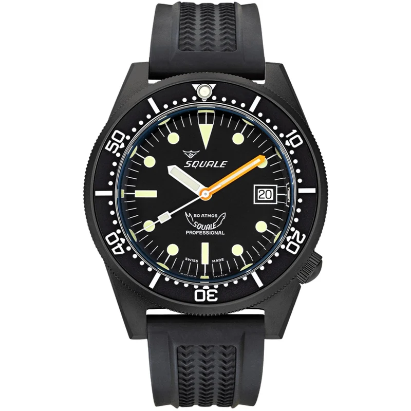 Squale 1521 DLC 42mm Black Dial Rubber Mens Automatic Watch 1521DLCBK.VO