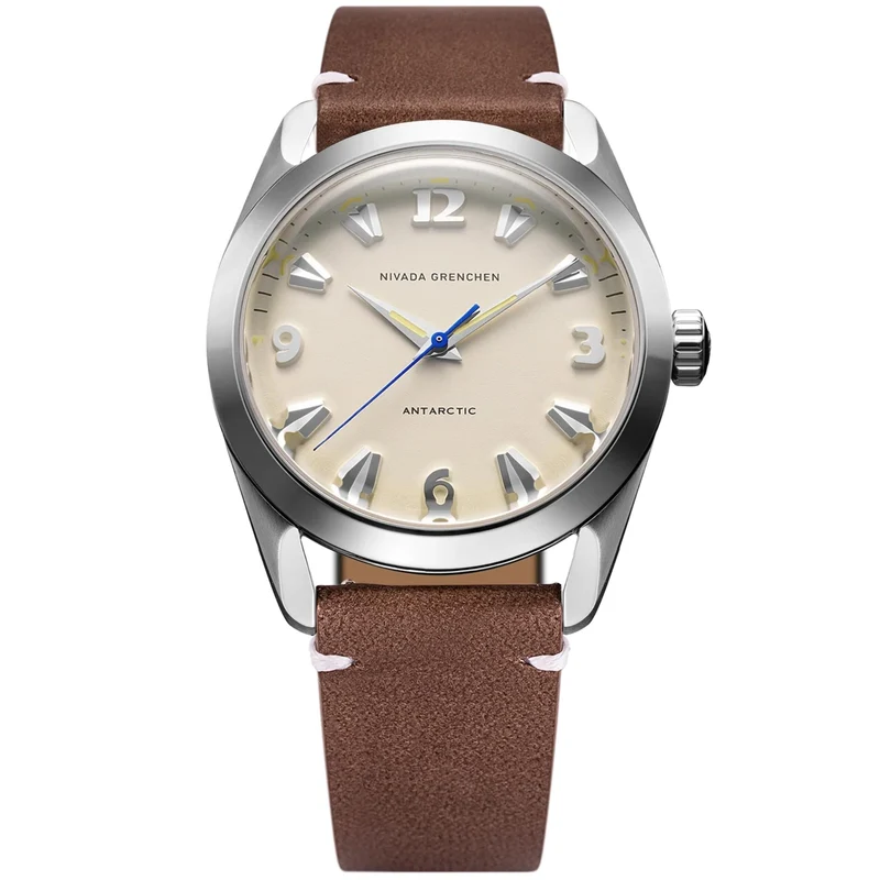 Nivada Grenchen Antarctic 35mm Eggshell Beige Dial Leather Mens Manual-Wind Watch 35001M14