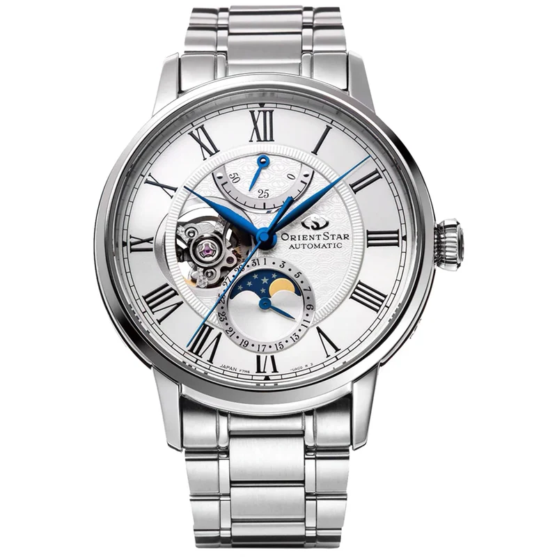 Orient Star Moon Phase 41mm Semi Skeleton White Dial Steel Mens Automatic Watch RE-AY0102S00B