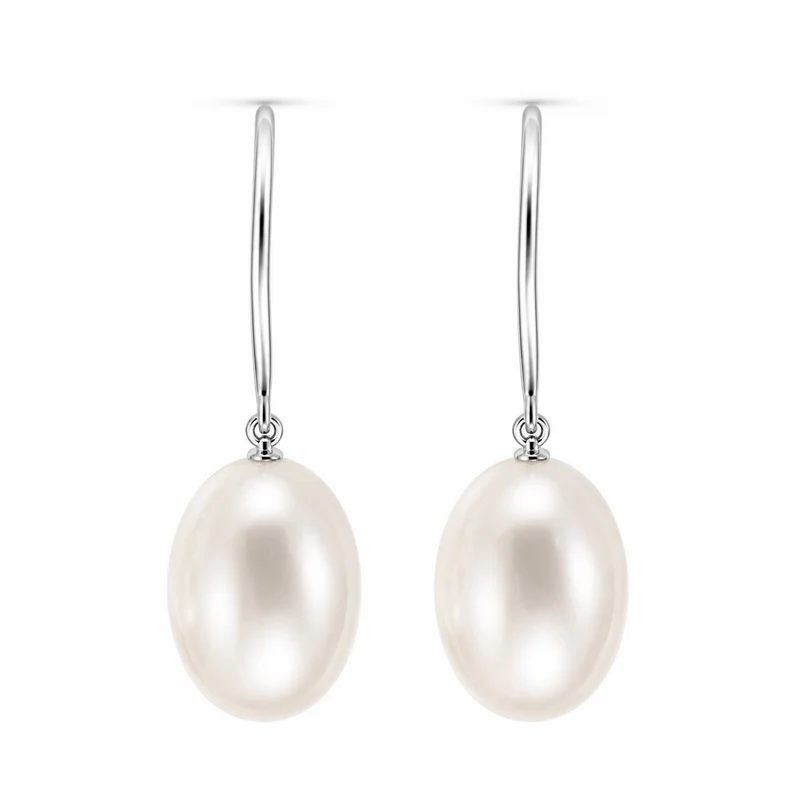 Boucles Doreilles Pendantes Or Blanc 750 Avec Perles Eau Douce Naturelles Goutte
