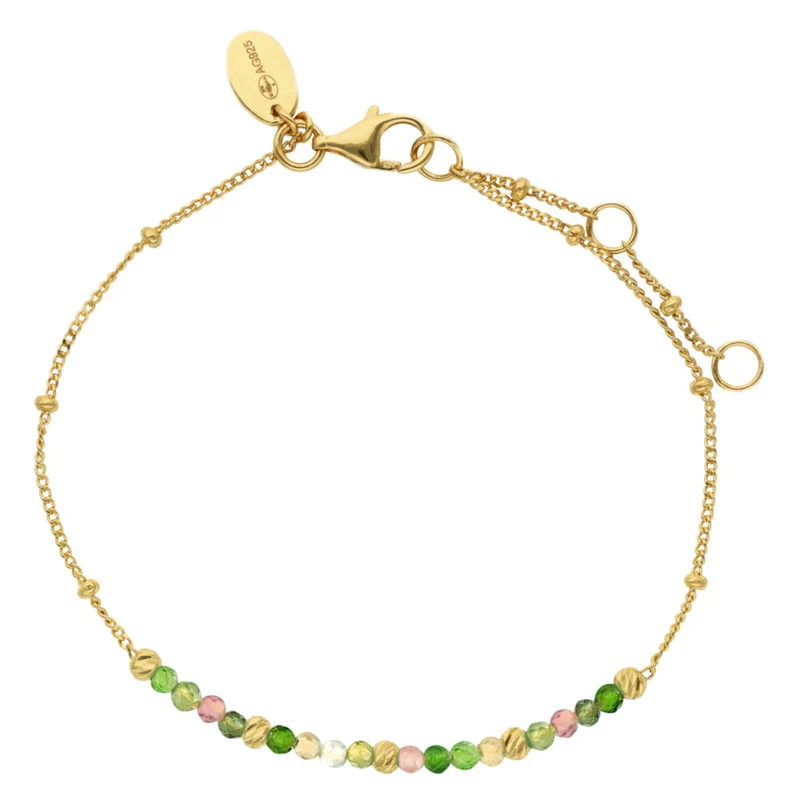 Bracelet Argent Doré Avec Pampilles Dorées Pierres Naturelles Multi Tourmaline