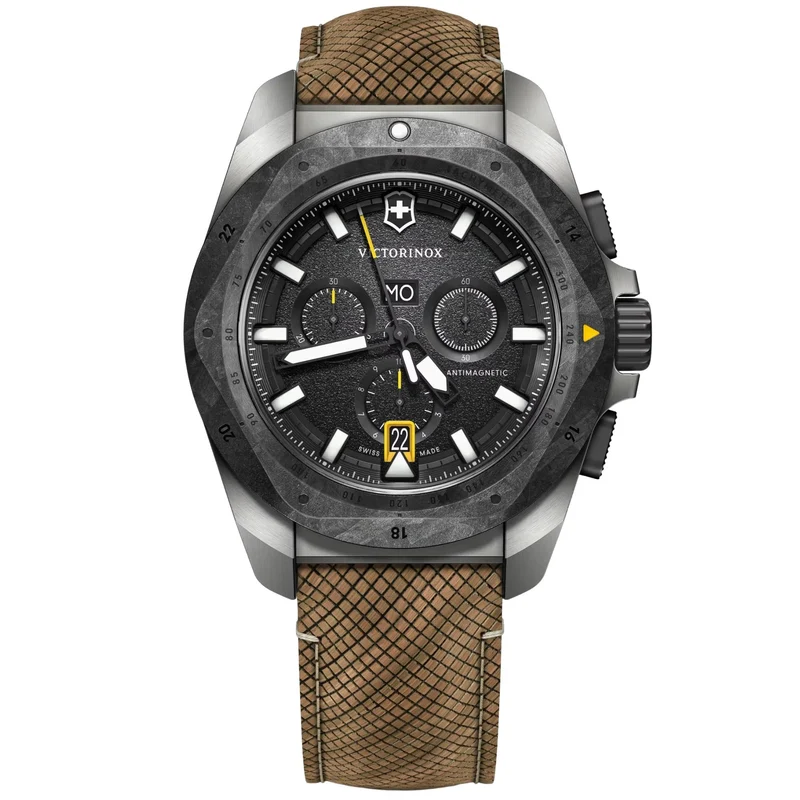 Victorinox I.N.O.X. 43mm Titanium Chronograph Black Dial Wood Mens Quartz Watch 241988.1