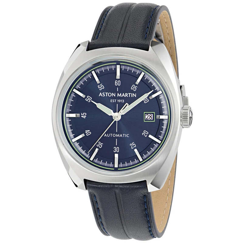 Aston Martin Timeless TS2 41mm RSST Case Blue Dial Blue Leather Strap Mens Automatic Watch MTTS2S604