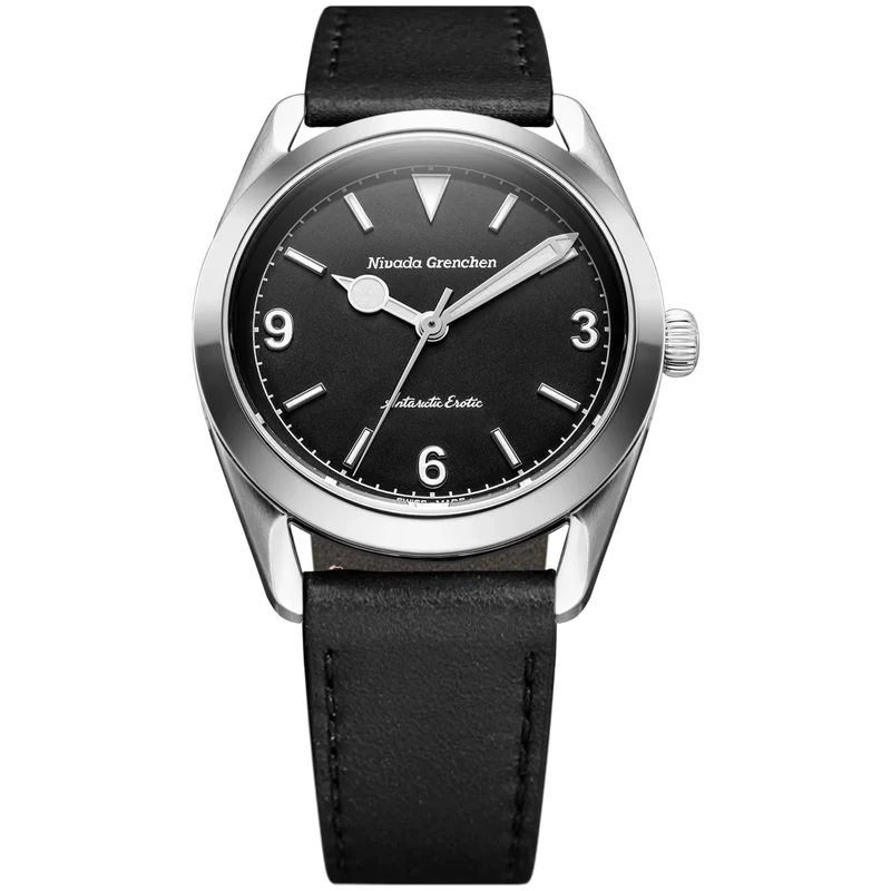 Nivada Grenchen Antarctic Erotic 38mm Black Dial Leather Mens Manual-Wind Watch 320694M17