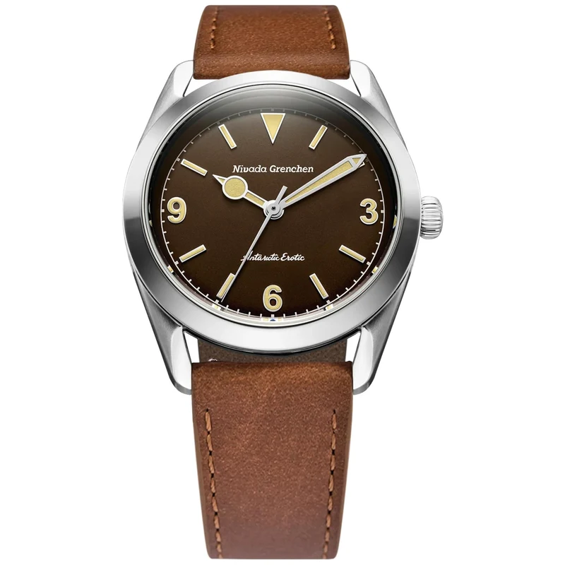 Nivada Grenchen Antarctic Erotic 38mm Brown Dial Leather Mens Manual-Wind Watch 320693M16