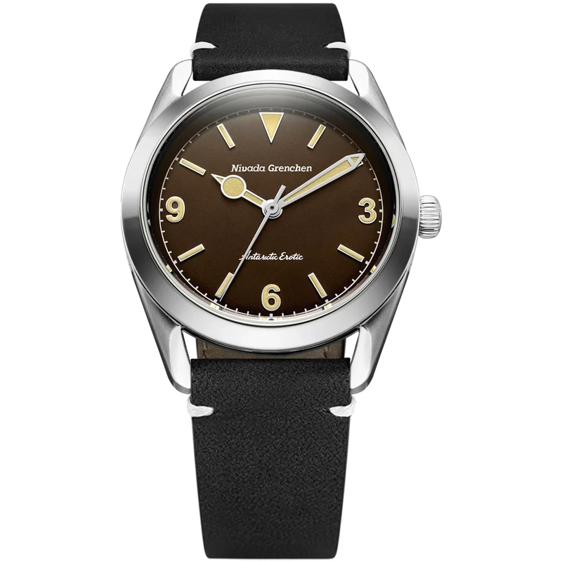 Nivada Grenchen Antarctic Erotic 38mm Brown Dial Leather Mens Manual-Wind Watch 320693M15