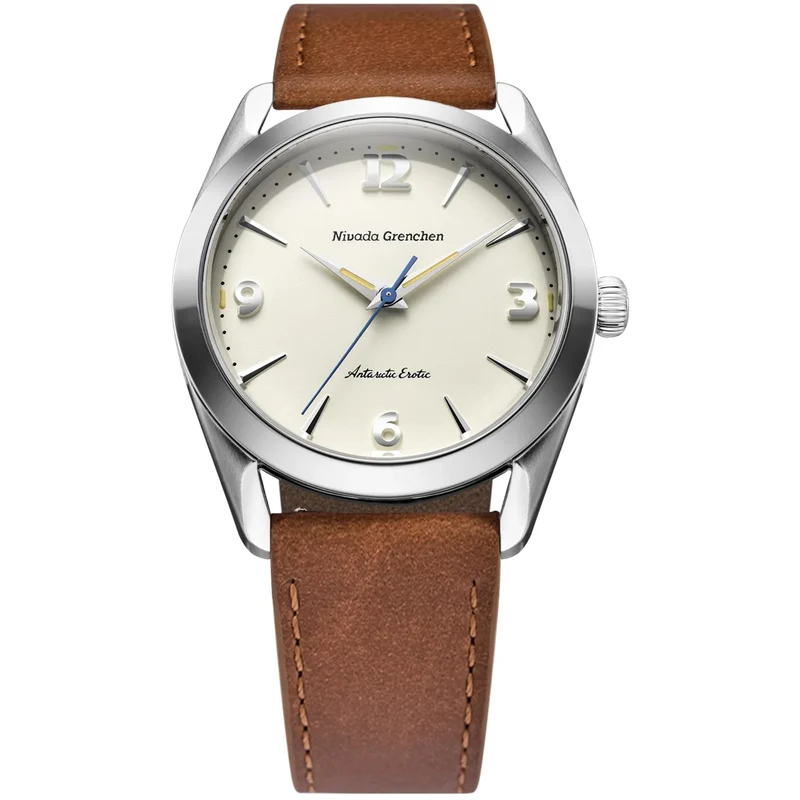 Nivada Grenchen Antarctic Erotic 38mm Eggshell Beige Dial Leather Mens Manual-Wind Watch 320691M16