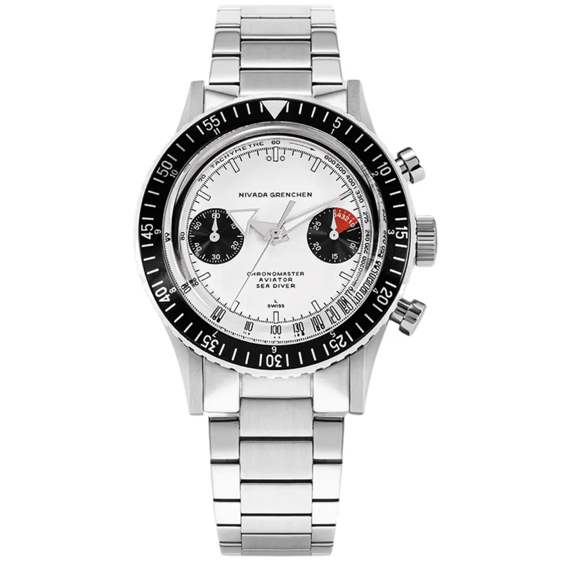 Nivada Grenchen Chronomaster 38mm Chronograph White Panda Dial Steel Mens Manual-Wind Watch 86010WM20LC