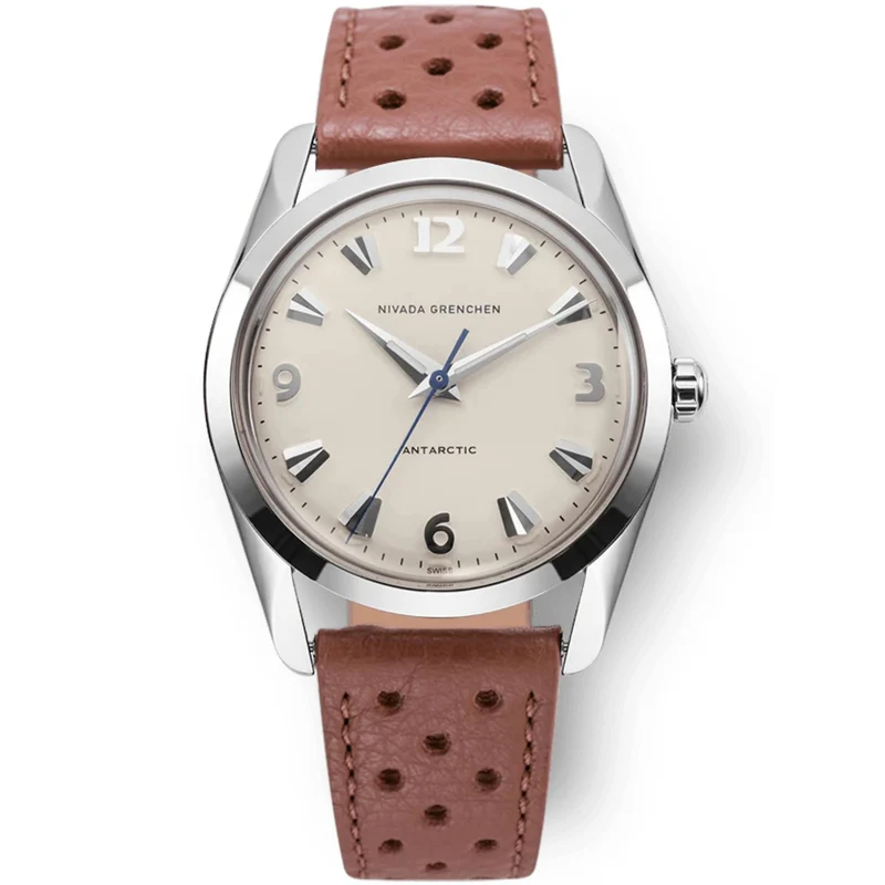 Nivada Grenchen Antarctic 35mm Eggshell White Dial Leather Mens Manual-Wind Watch 35004M41