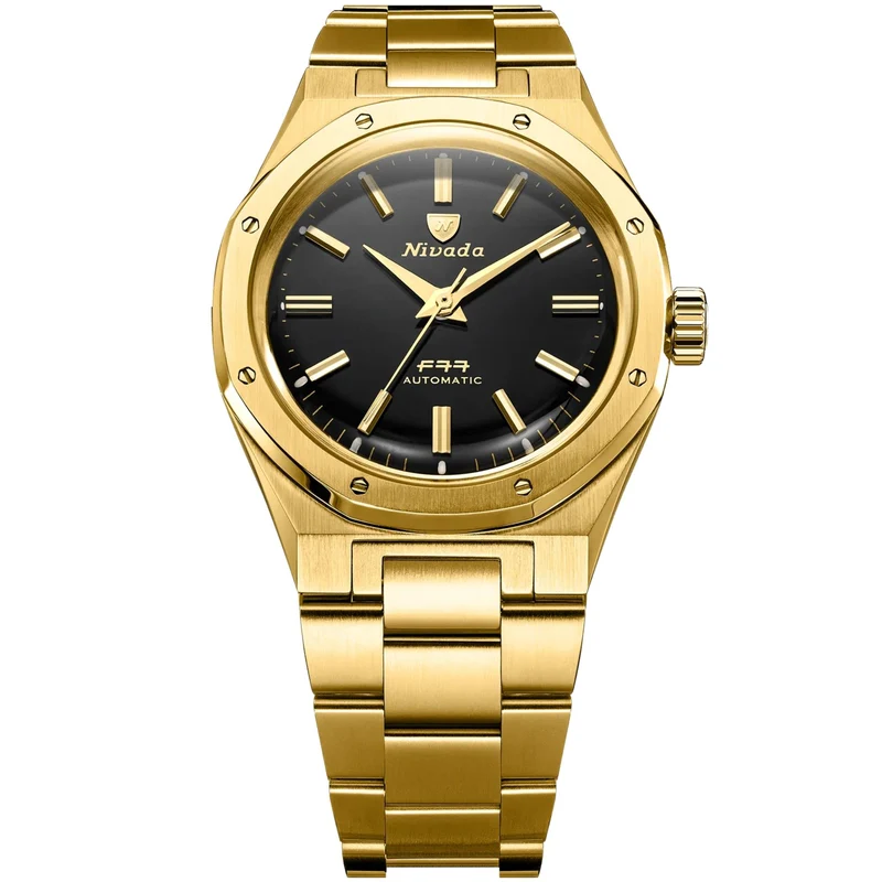 Nivada Grenchen F77 MK2 38mm Black Dial Steel Mens Automatic Watch 68028A77