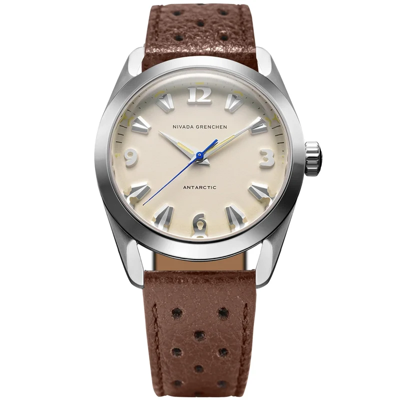 Nivada Grenchen Antarctic 35mm Eggshell Beige Dial Leather Mens Manual-Wind Watch 35001M41