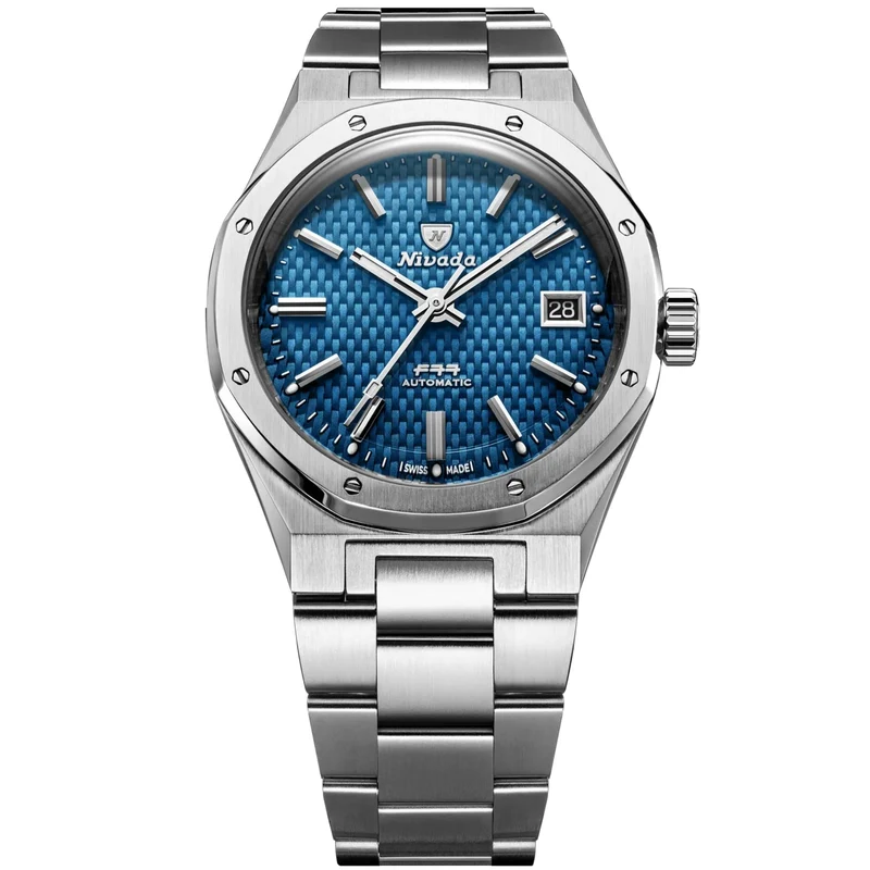 Nivada Grenchen F77 MK1 37mm Blue Dial Steel Mens Automatic Watch 69001A77