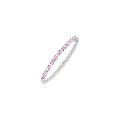 Pink Sapphire and Diamond Eternity Bangle : 14K White Gold - 3.00 CT TGW