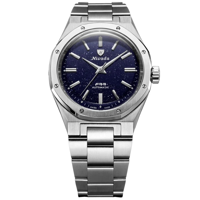 Nivada Grenchen F77 MK2 38mm Dark Blue Aventurine Dial Steel Mens Automatic Watch 68047A77