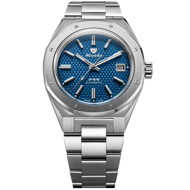 Nivada Grenchen F77 MK2 41mm Blue Dial Steel Mens Automatic Watch 69041A77B