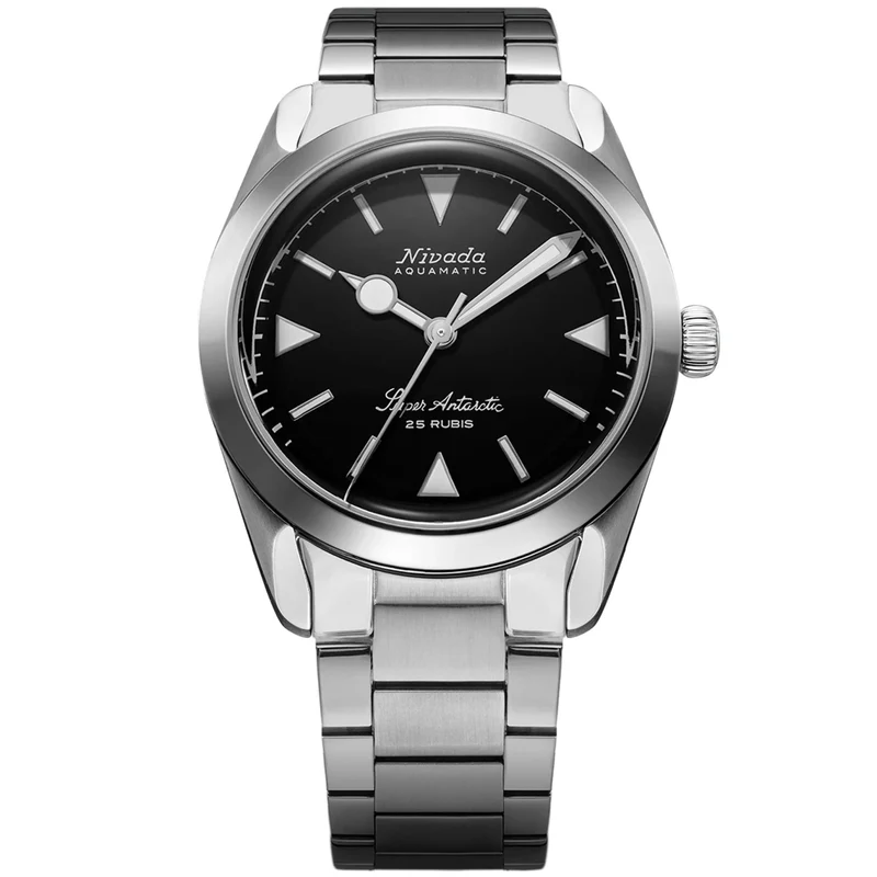Nivada Grenchen Super Antarctic 38mm Black Dial Steel Mens Automatic Watch 32025A20