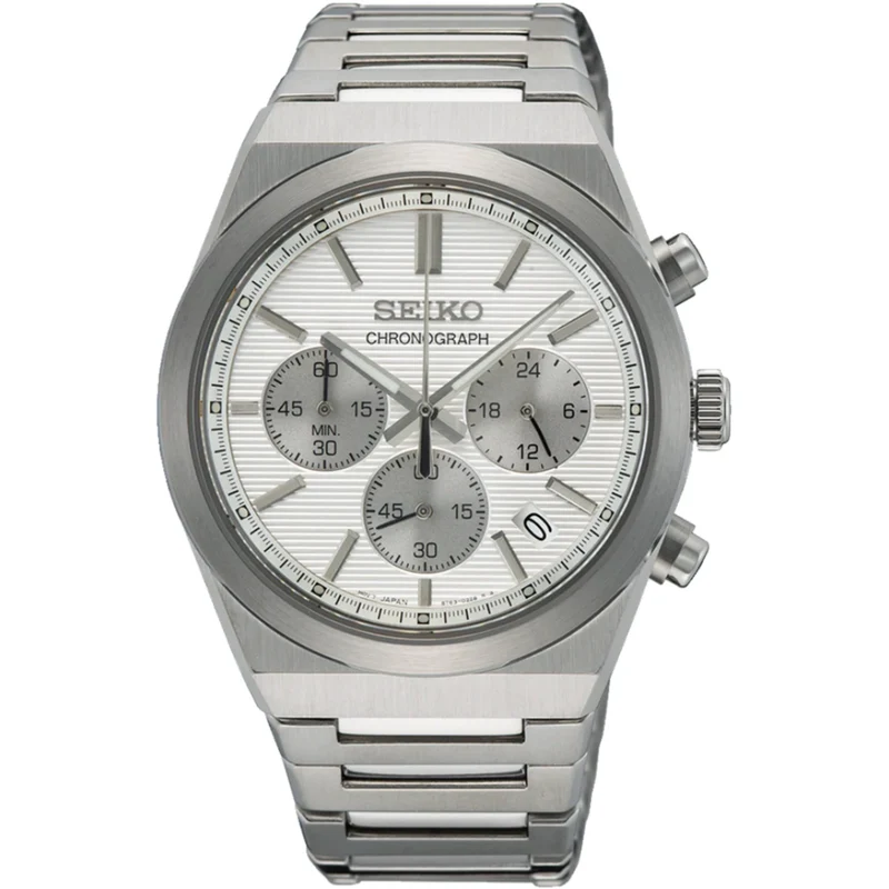 Seiko Essentials 40mm Chronograph Silver Dial Steel Mens Quartz Watch SSB451P1
