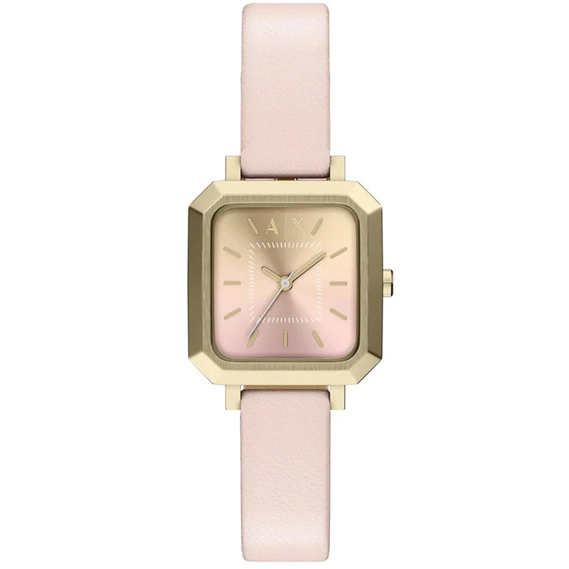 Armani Exchange Leila 27mm Pink Dial Leather Ladies Quartz Watch AX5737